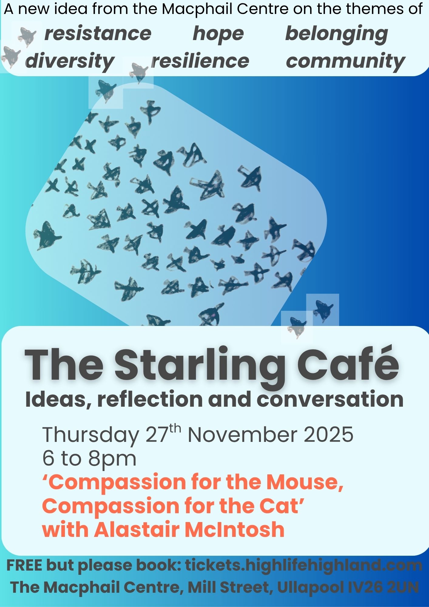 November Starlings simple poster The Starling Cafe